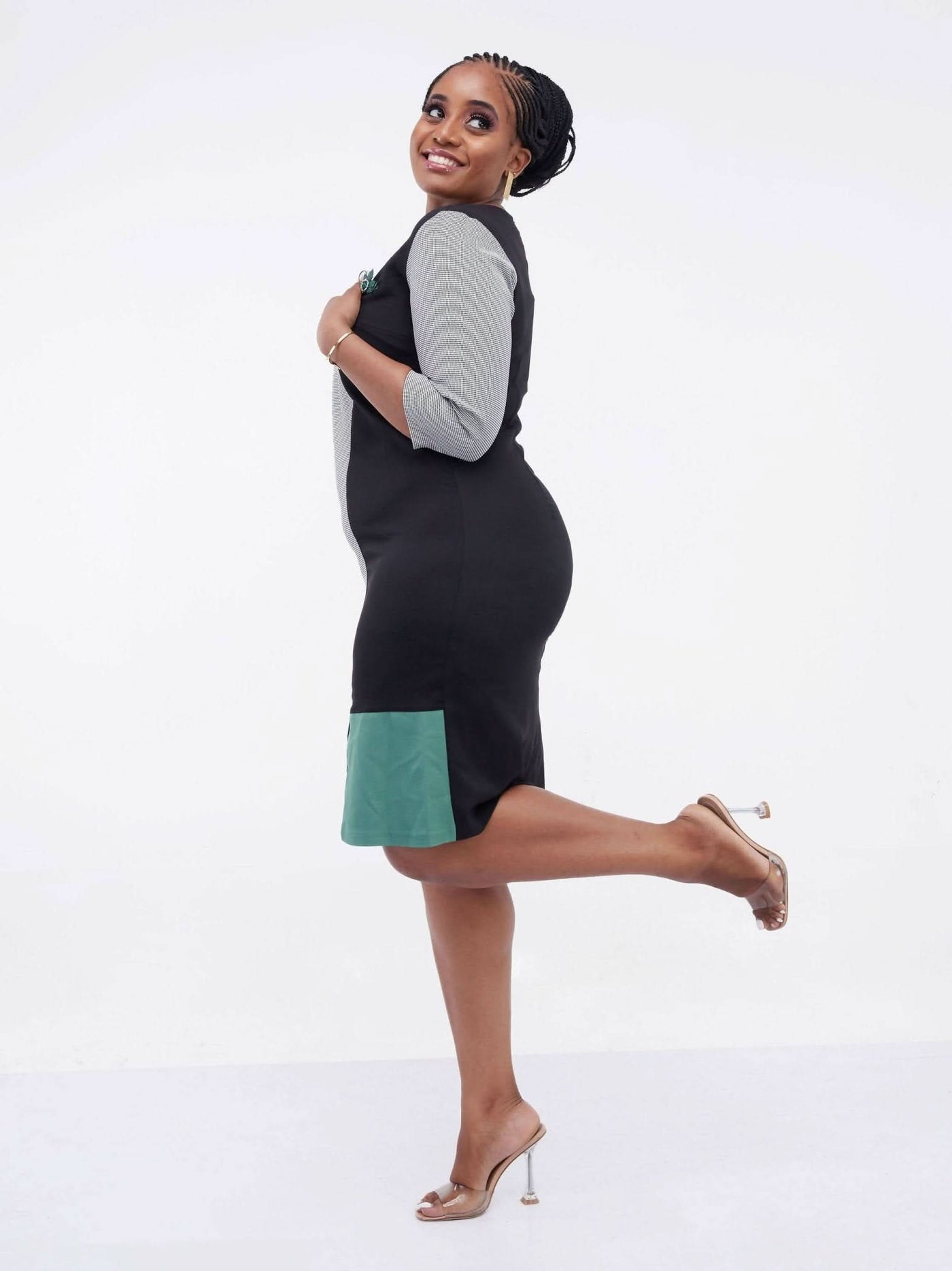 Elan Fashions Grey Checked Dress - Black / Green - Shop Zetu Kenya