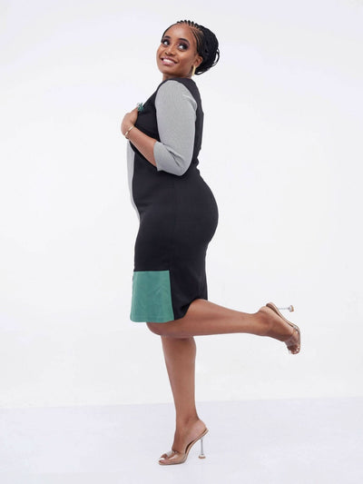 Elan Fashions Grey Checked Dress - Black / Green - Shop Zetu Kenya