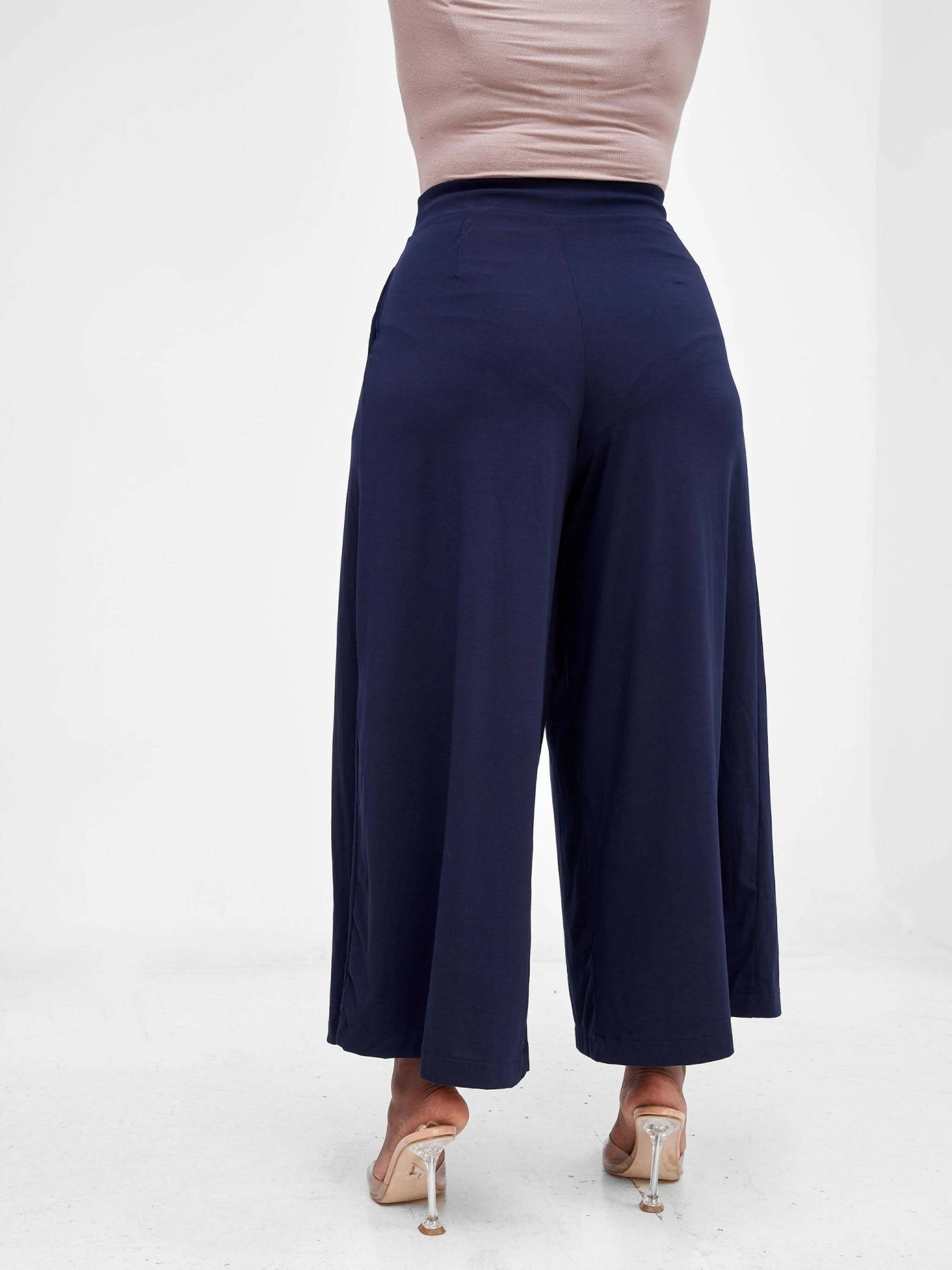 Hessed Long Palazzo Pants - Navy Blue - Shopzetu