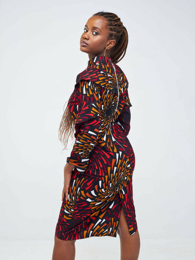 Gravio Fashions Chinese Collar Dress - Red / Black - Shopzetu