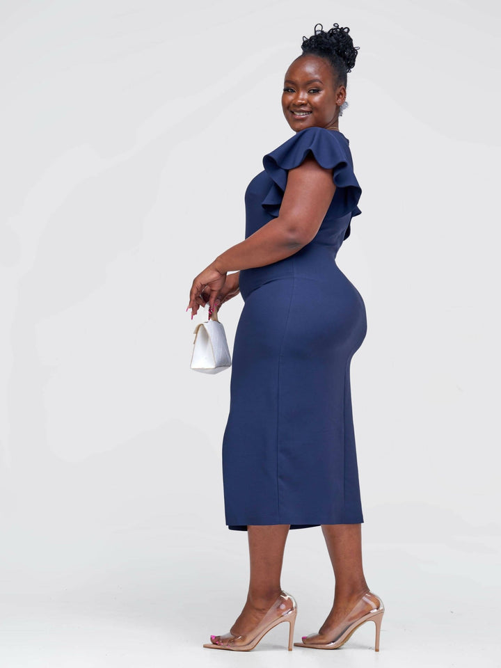 The Fashion Frenzy Bell Cap Sleeve Dress - Navy Blue - Shopzetu