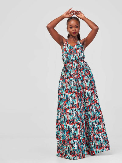 African Yuva Wendo Maxi Dress - Blue / Pink - Shopzetu