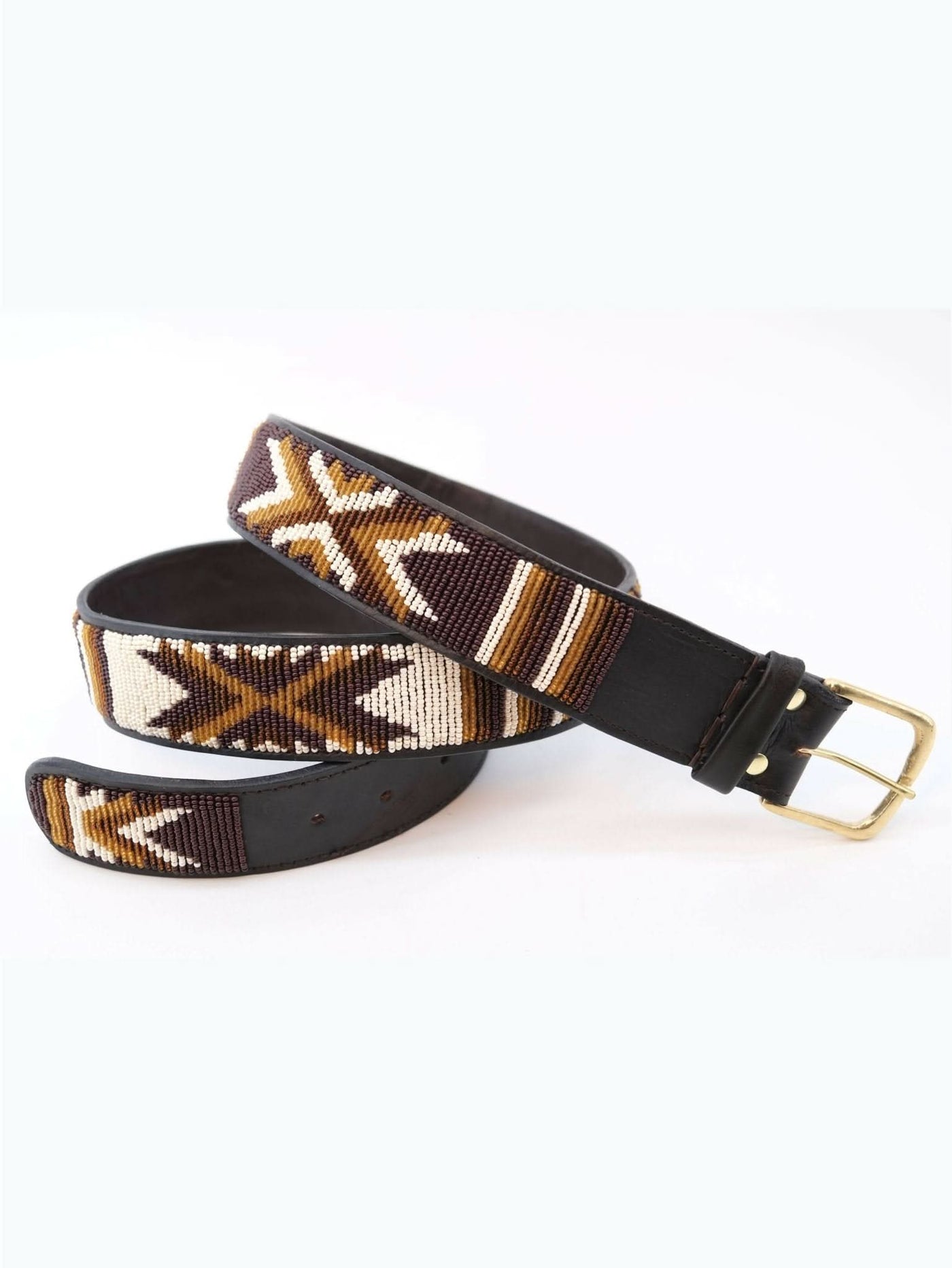 Azu's Casual 4cm Width Beaded Belt - Cream / Browns - Shopzetu