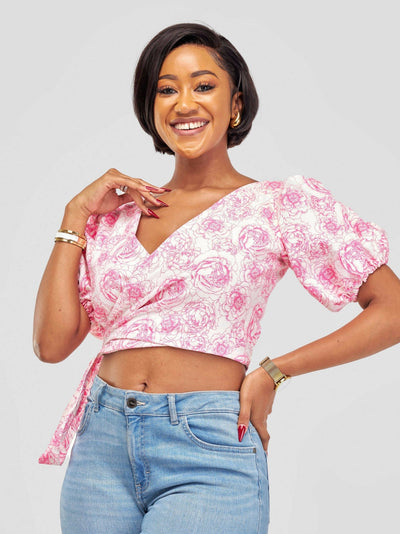 Chic Clique Waridi Wrap Top - Pink / White - Shopzetu