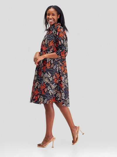 Hando Afrikan Designs Shujaa Dress - Orange Print - Shopzetu