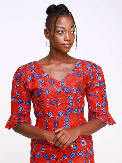 Ancestral House Africa Inspired Uwa Loose Dress - Red - Shopzetu