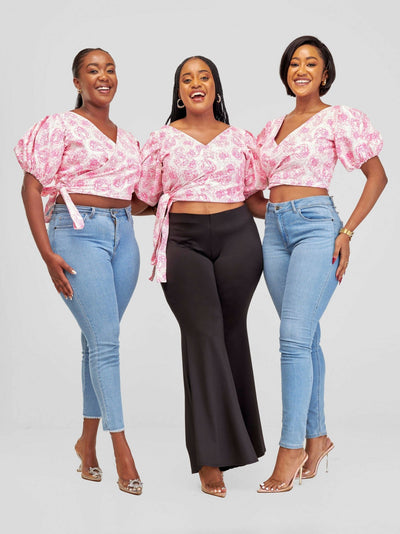 Chic Clique Waridi Wrap Top - Pink / White - Shopzetu