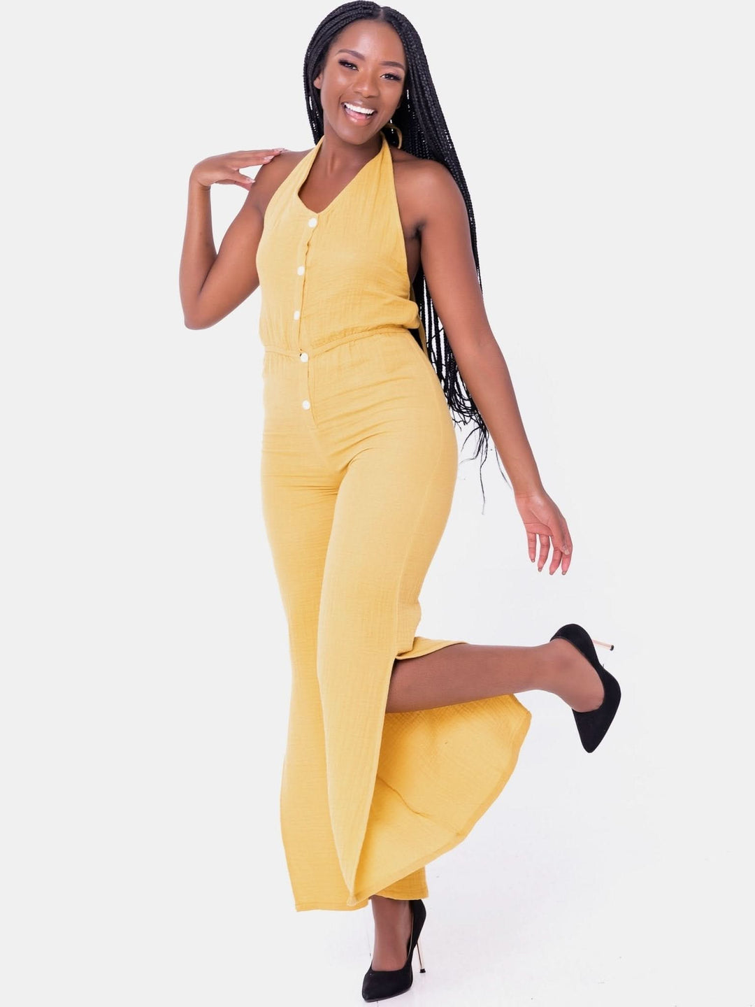 Hekaya Backless Halterneck Jump Suit - Mustard - Shopzetu