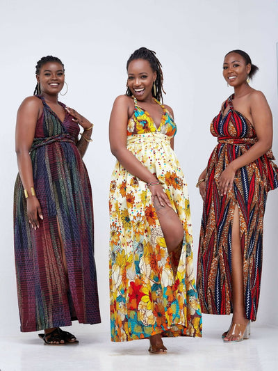 Izulu Manda Infinity Dress - Maroon / Black African Print - Shop Zetu Kenya