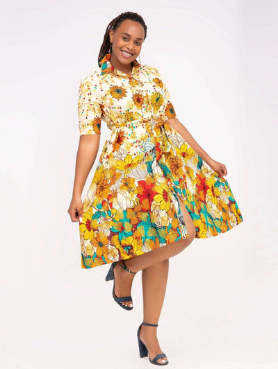 Izulu Oldepe African Print Ankara Dress - White - Shop Zetu Kenya