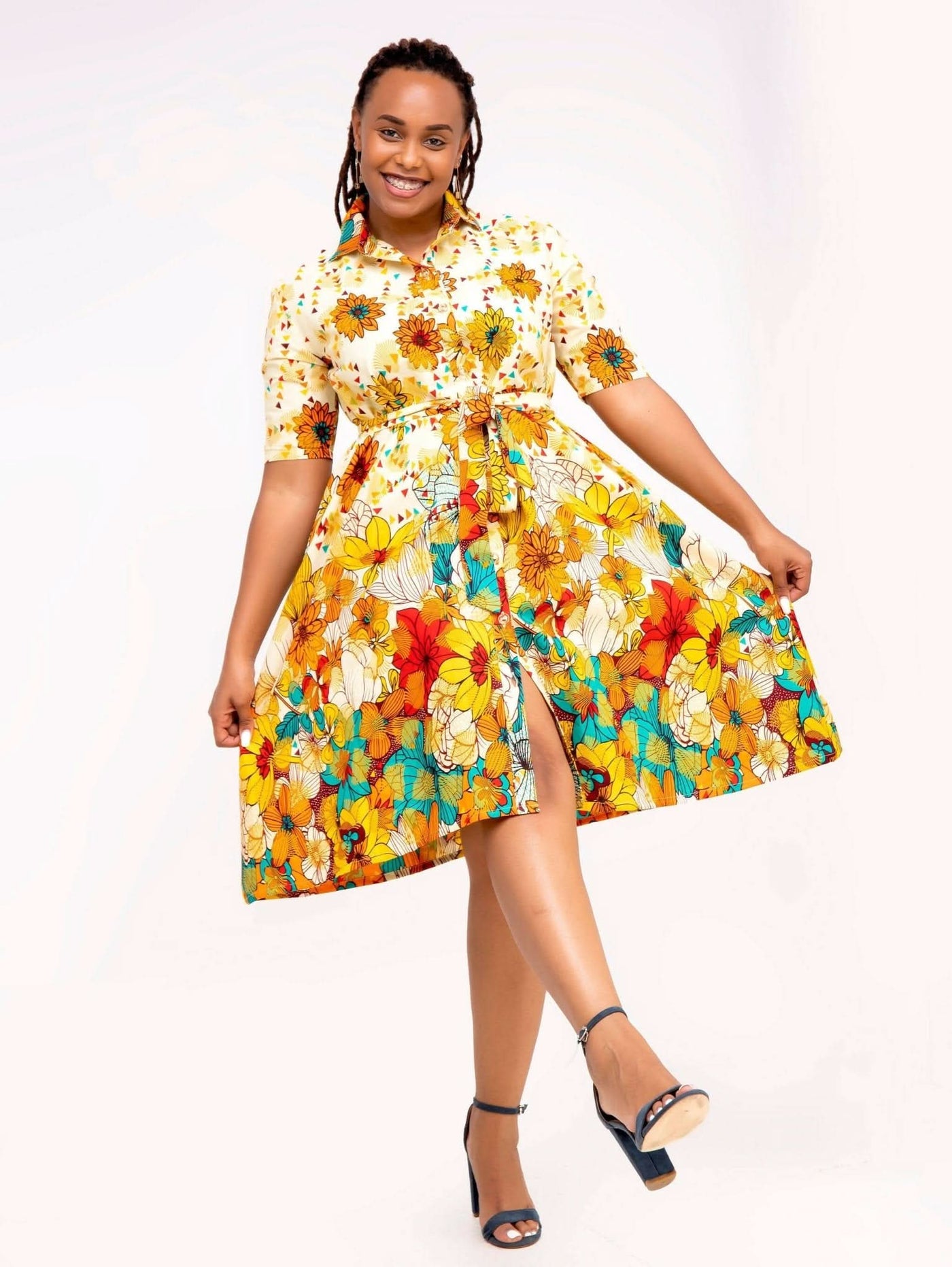 Izulu Oldepe African Print Ankara Dress - White - Shop Zetu Kenya