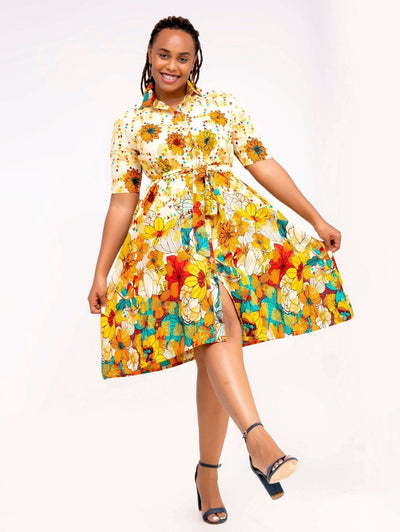 Izulu Oldepe African Print Ankara Dress - White - Shop Zetu Kenya