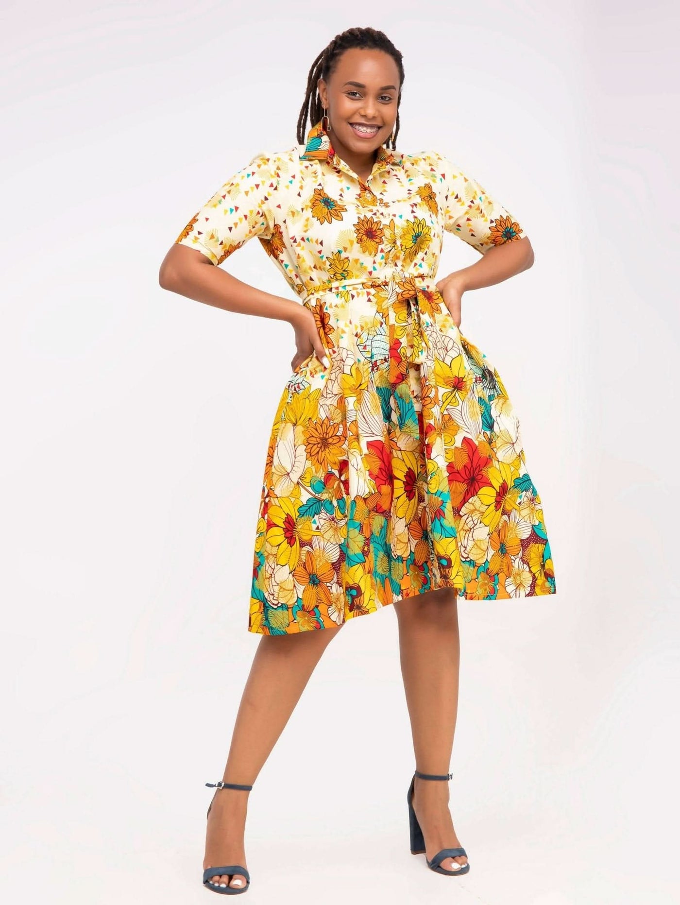 Izulu Oldepe African Print Ankara Dress - White - Shop Zetu Kenya