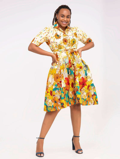 Izulu Oldepe African Print Ankara Dress - White - Shop Zetu Kenya