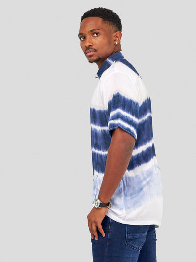 Vazi Afriq Tie & Dye Normal Collar Shirt - Navy Blue / White - Shopzetu