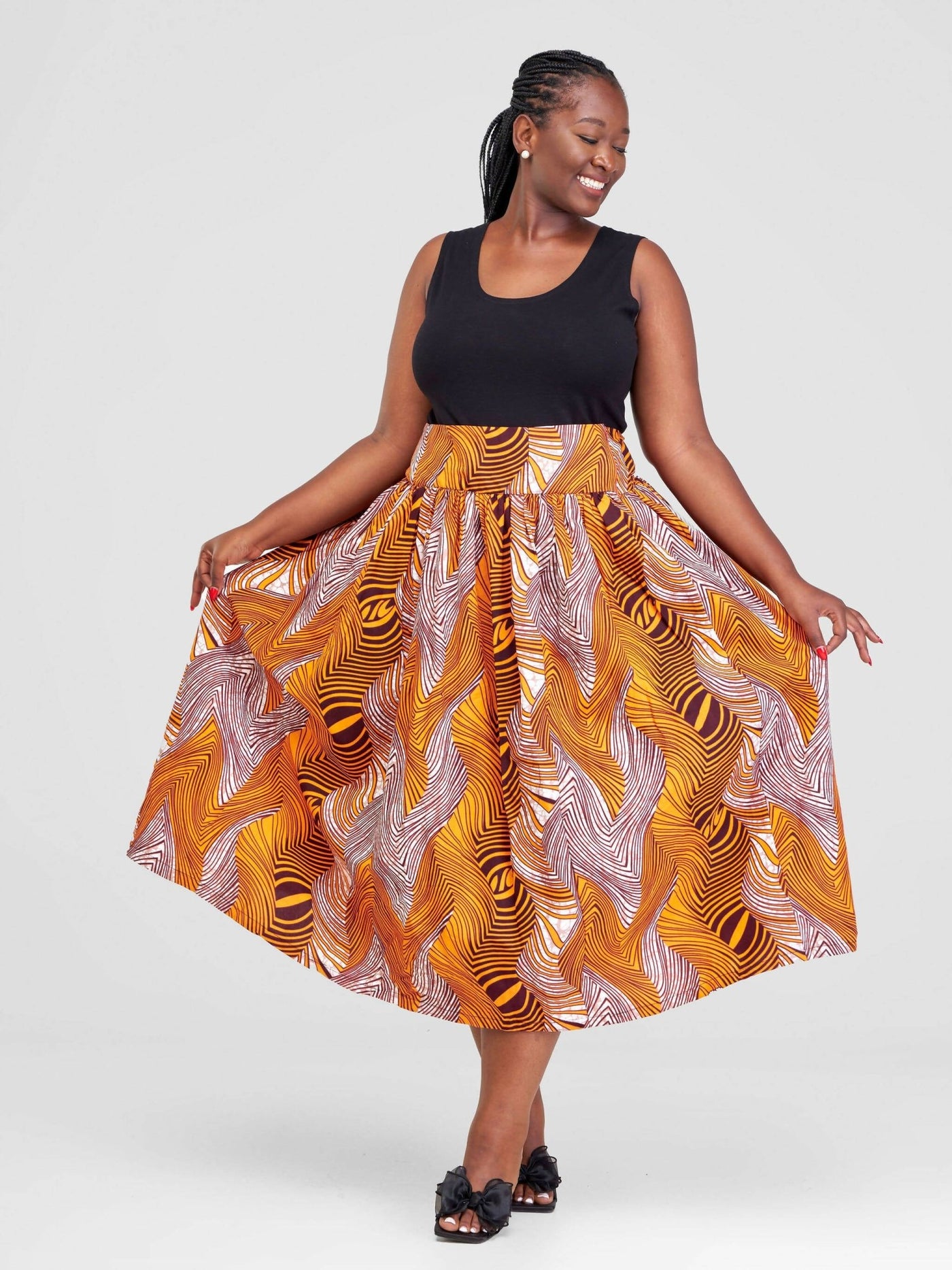 PrettyGline Ankara Skirt - Mustard / Black - Shopzetu