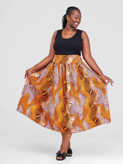 PrettyGline Ankara Skirt - Mustard / Black - Shopzetu
