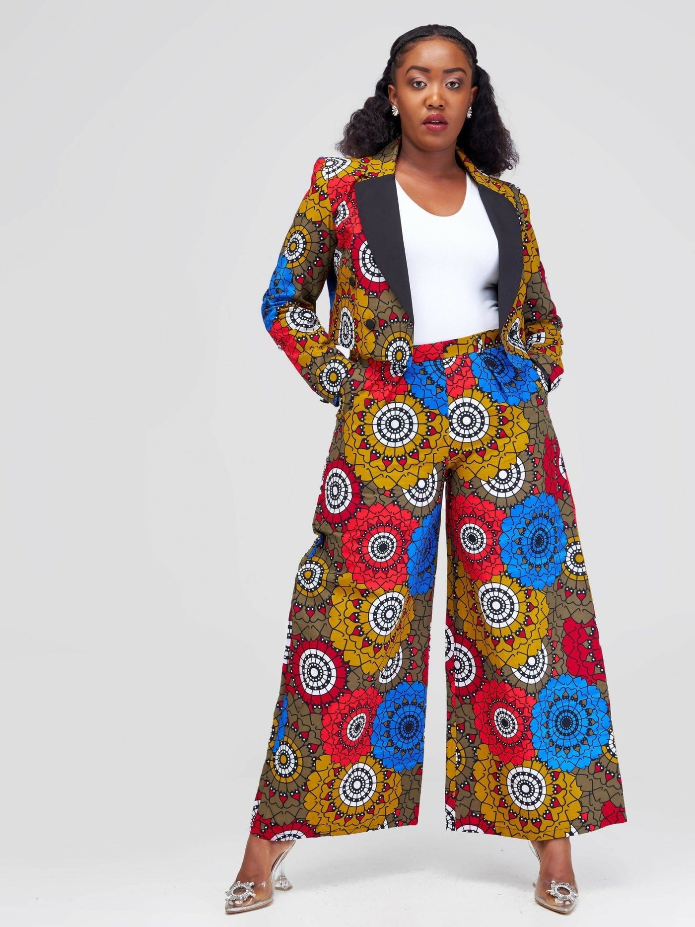 SBV Ankara Pant Suit - Red Print - Shopzetu