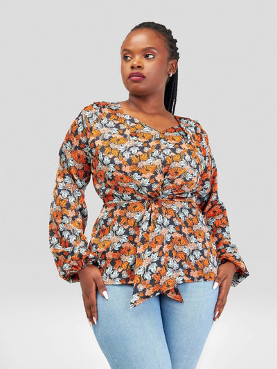 Silk House Collection Zoella Top - Orange / Brown print - Shopzetu
