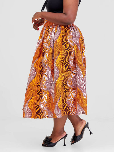 PrettyGline Ankara Skirt - Mustard / Black - Shopzetu