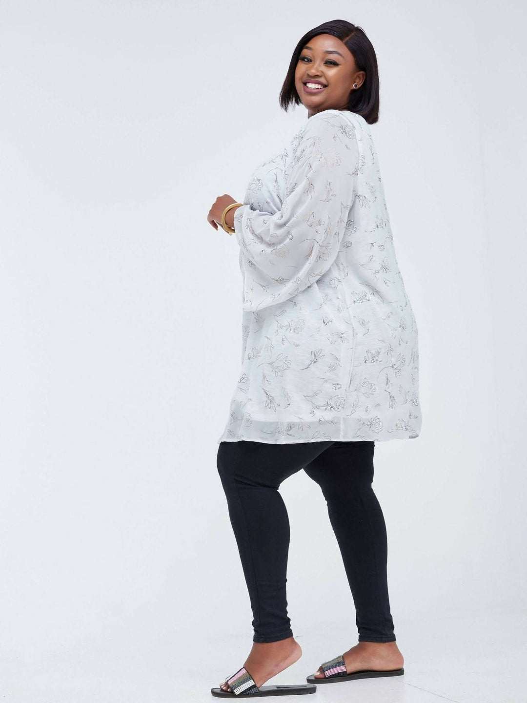 Lamazi Collections Floral Chiffon Top - White / Gold Print - Shop Zetu Kenya