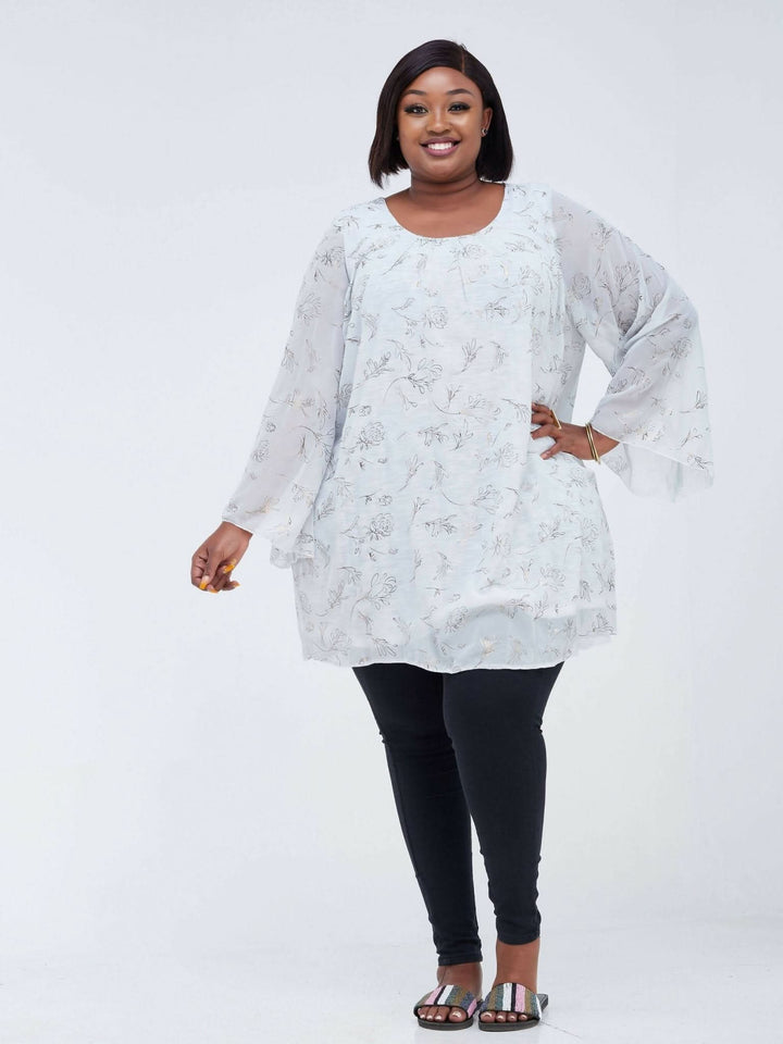 Lamazi Collections Floral Chiffon Top - White / Gold Print - Shop Zetu Kenya