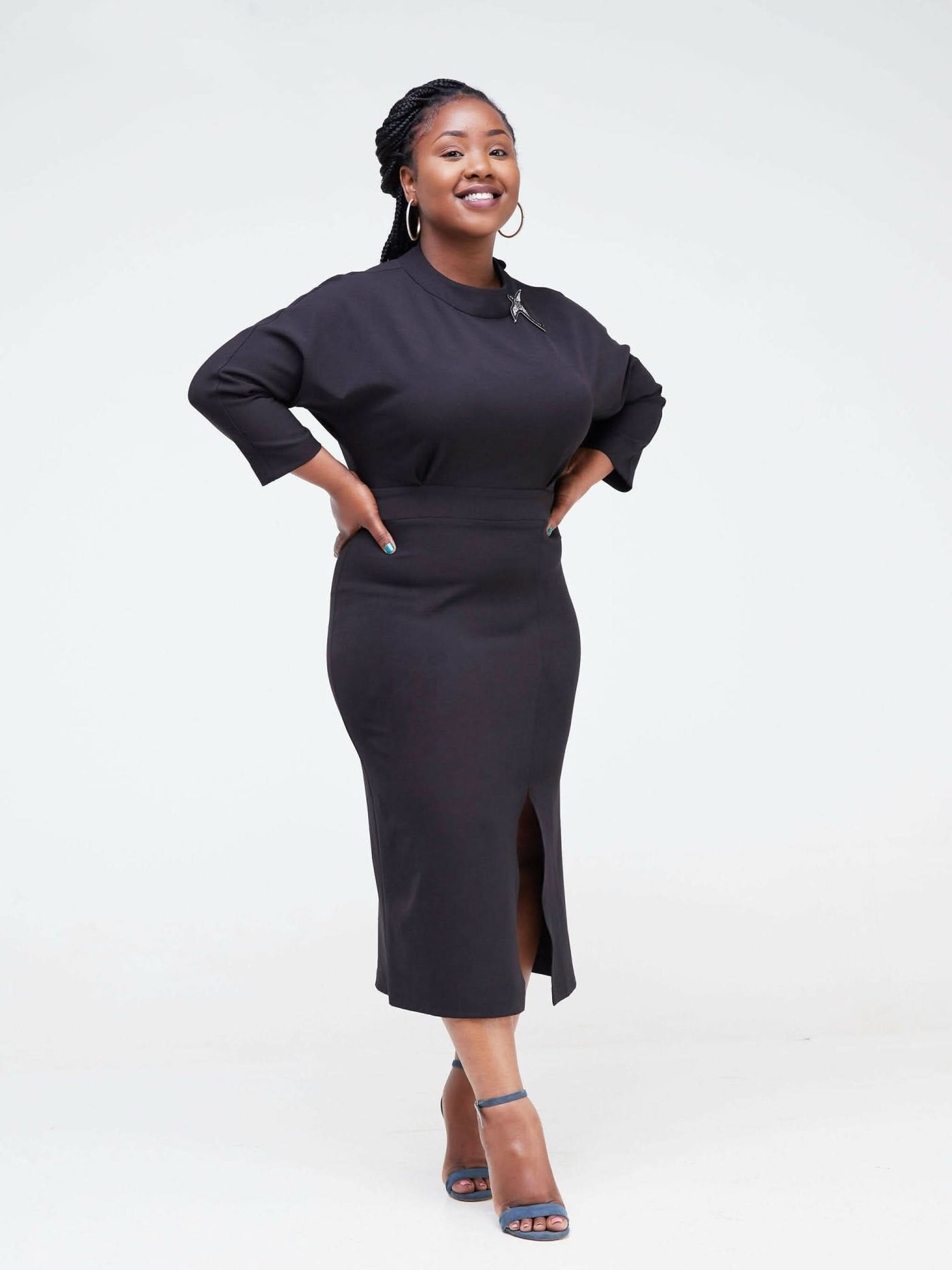 The Fashion Frenzy Shift Dress With Leather Detail- Black - Shopzetu