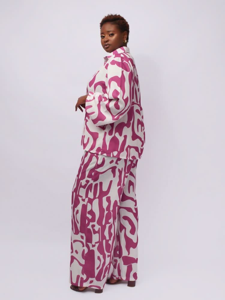Tuli Aria Pant Set - Purple / White Print - Shopzetu