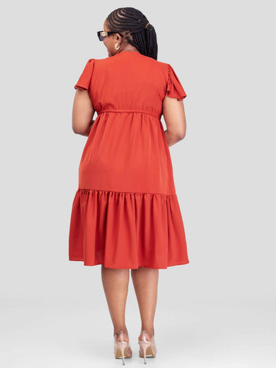 Phyls Collections Miami Knee Length Dress - Rust - Shopzetu