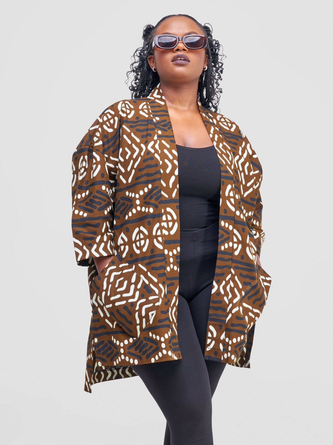 Izulu Mundusi 9 Short Kimono - Brown Print - Shopzetu