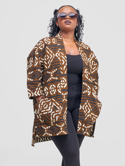 Izulu Mundusi 9 Short Kimono - Brown Print - Shopzetu