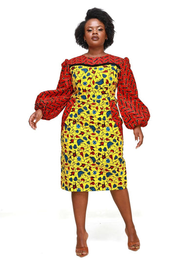 Ancestral House DD Ajike Fitted Dress - Yellow - Shopzetu