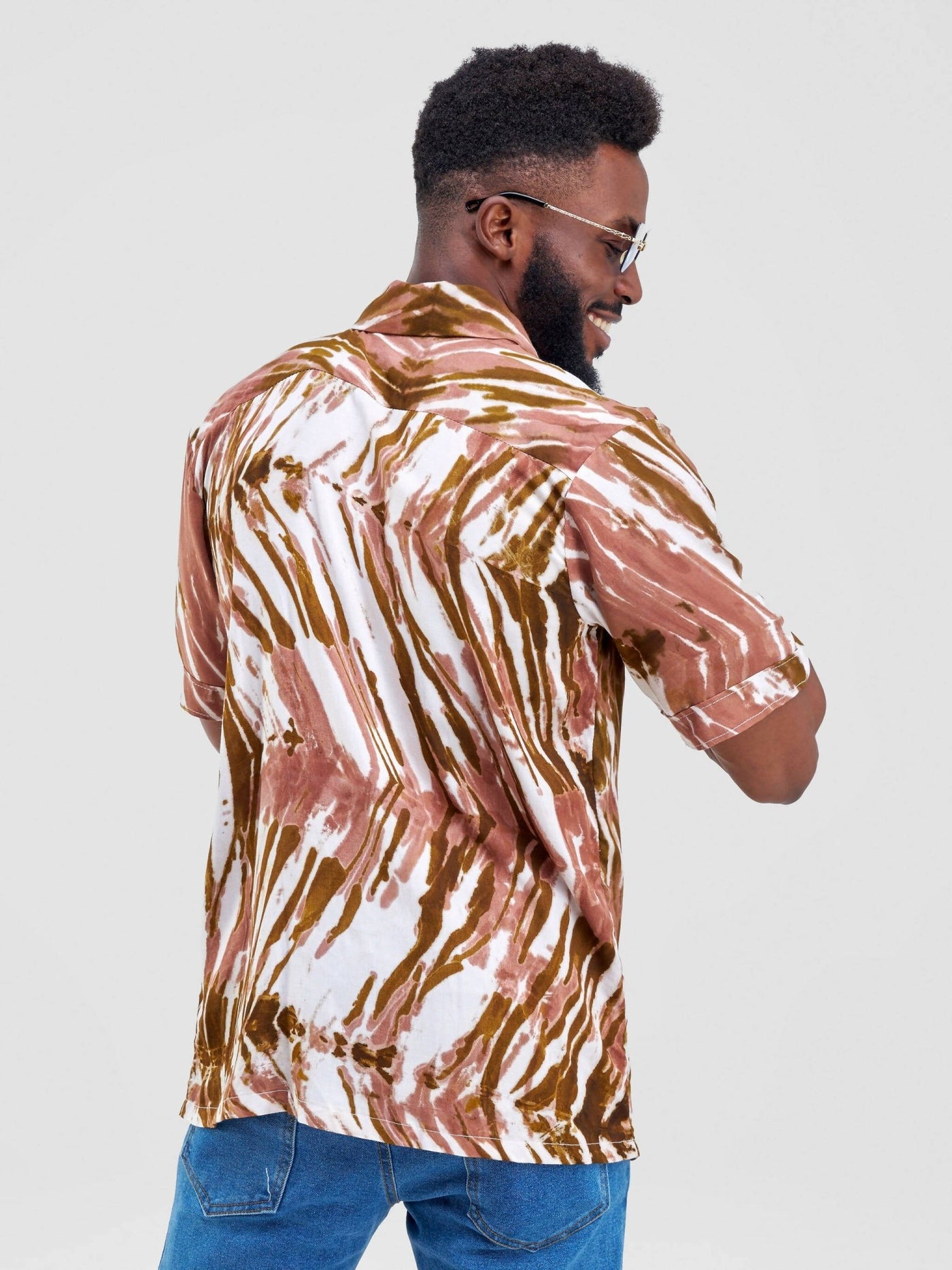 Vazi Afriq Tie & Dye Normal Collar Shirt - Green / Brown - Shopzetu