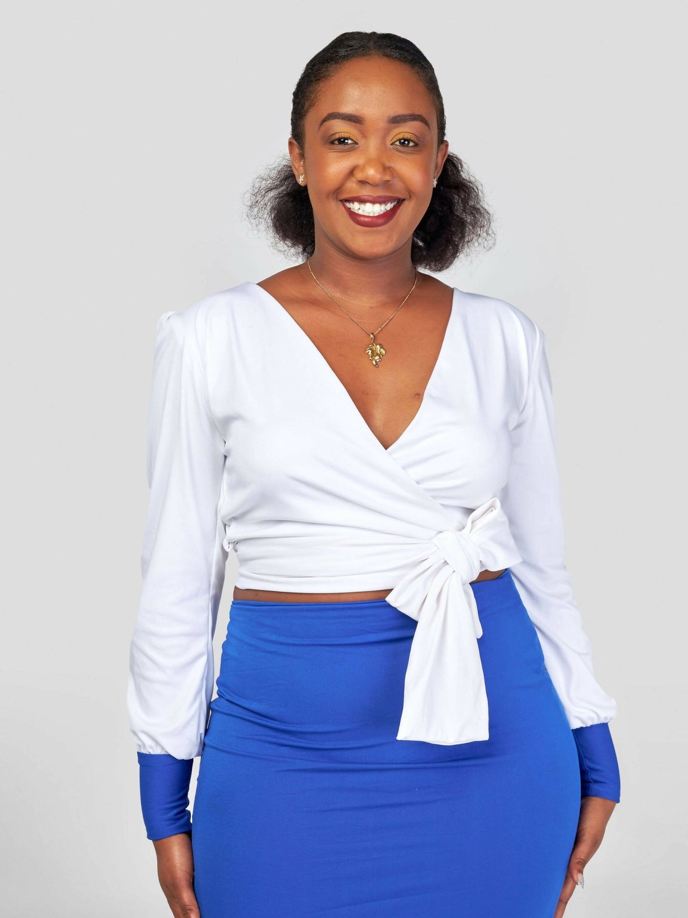 Juka Closet 2 Piece Wrap Top and Skirt - Blue/ White - Shopzetu