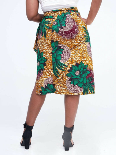 Vazi Afriq Ankara Wrap skirt - Beige / Green Print - Shopzetu