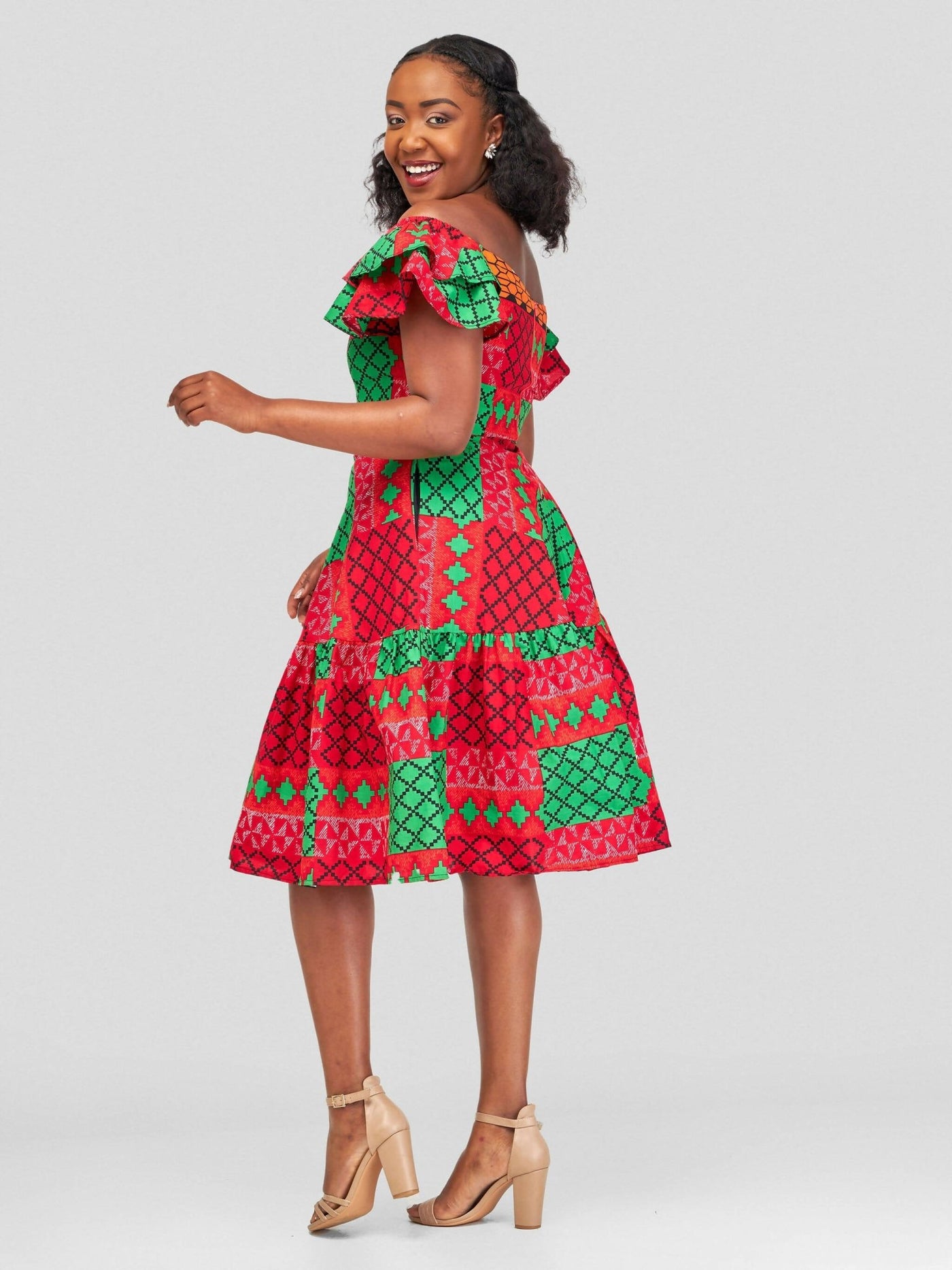GravioFashion Tryna Skater Dress - Red / Green - Shopzetu