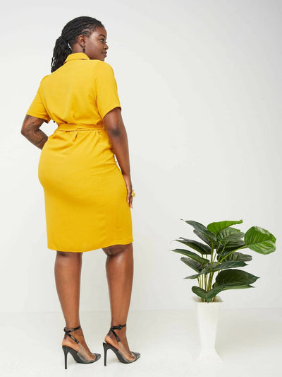 Phyls Collections Nate Knee length Shirt Dress Mustard - Shop Zetu Kenya