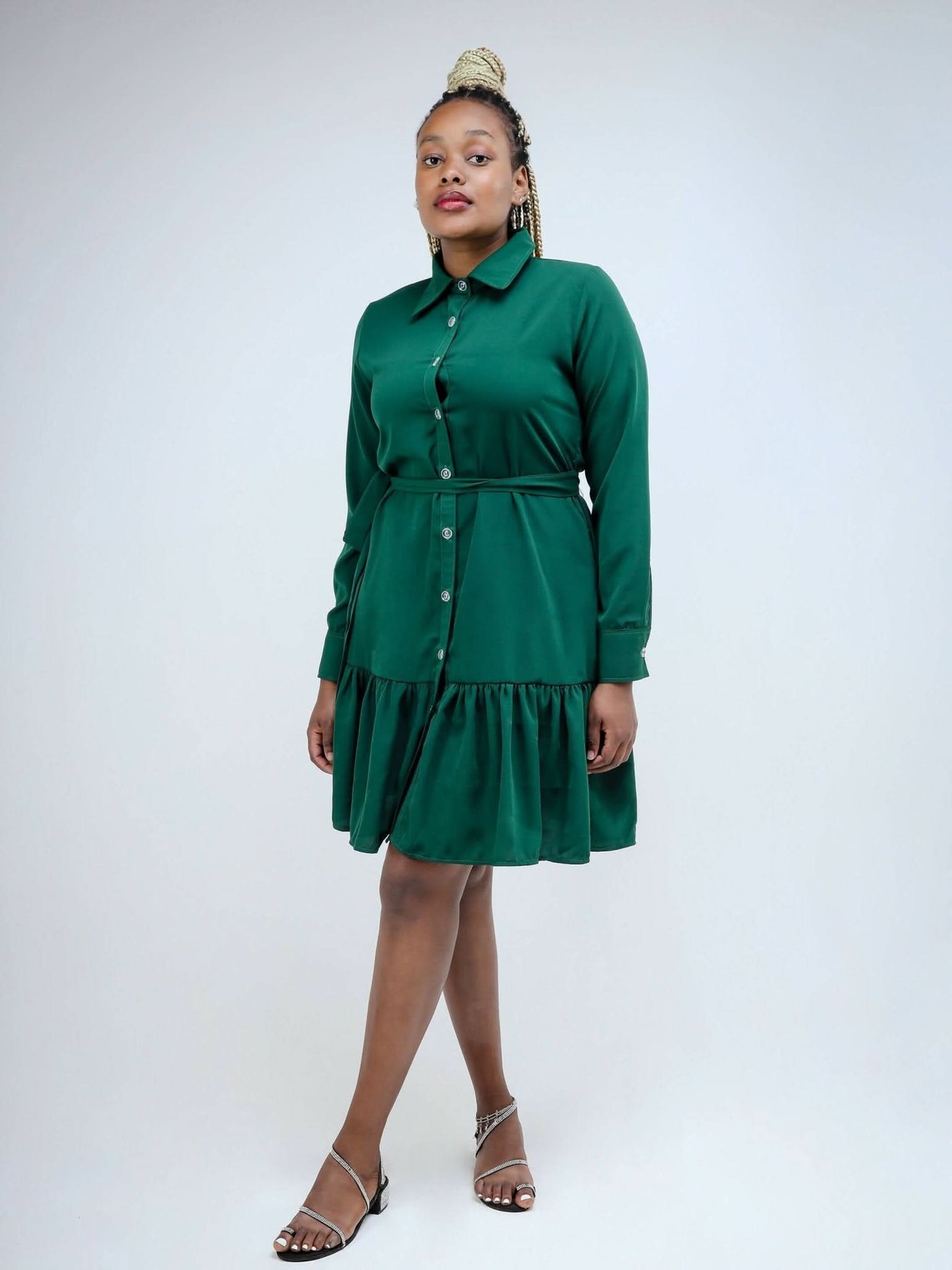 Phyls Collections Sheila Shirt Knee Length Dress - Green - Shopzetu