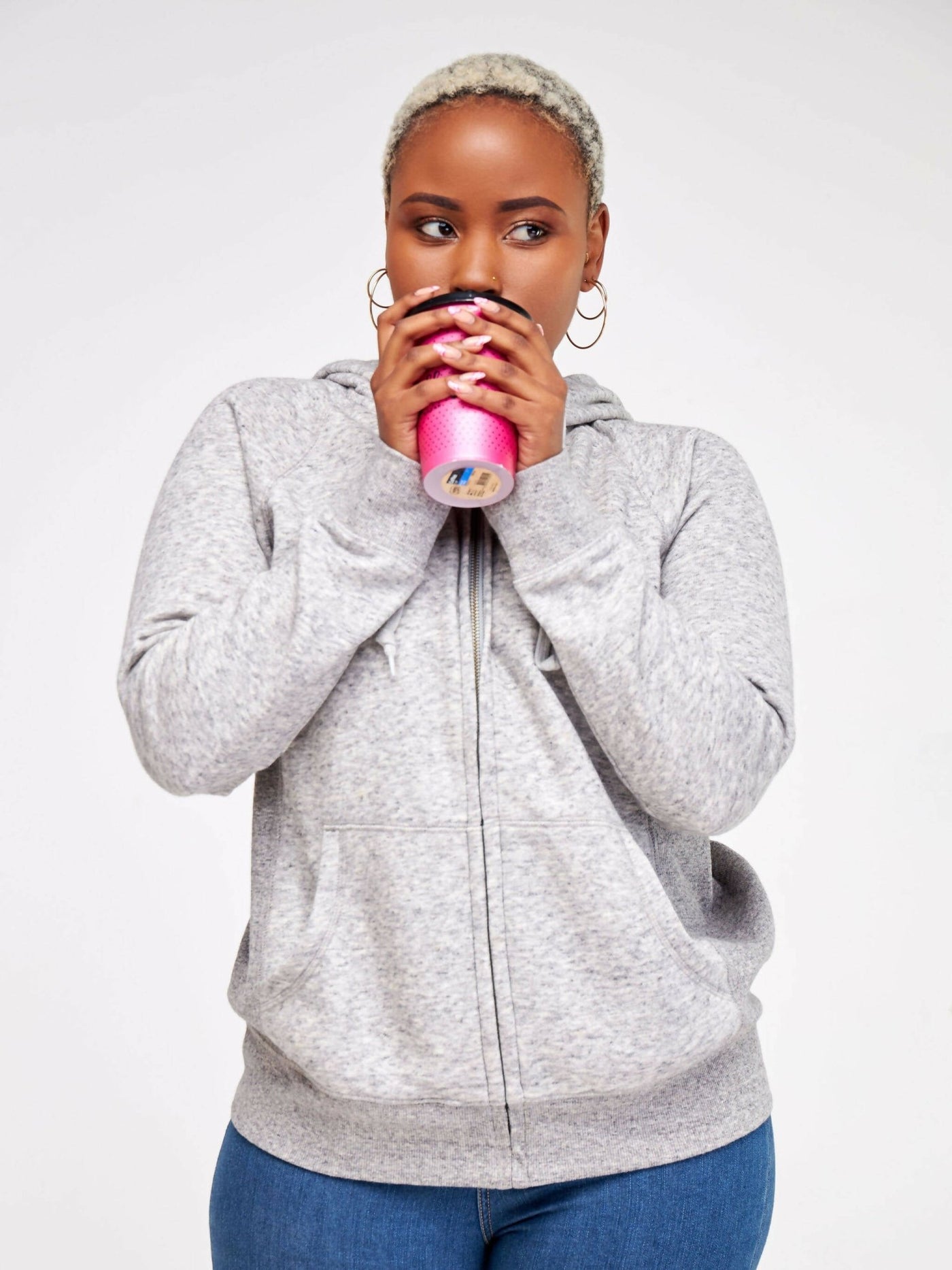 Hessed Zip Up Unisex Hoodies - Grey - Shopzetu