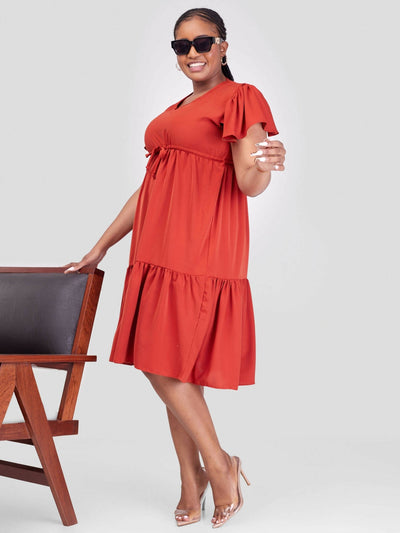 Phyls Collections Miami Knee Length Dress - Rust - Shopzetu