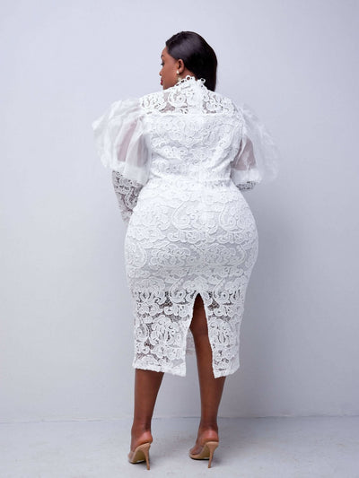 Rembo Plus Size Midi Lace Dress - White - Shop Zetu Kenya