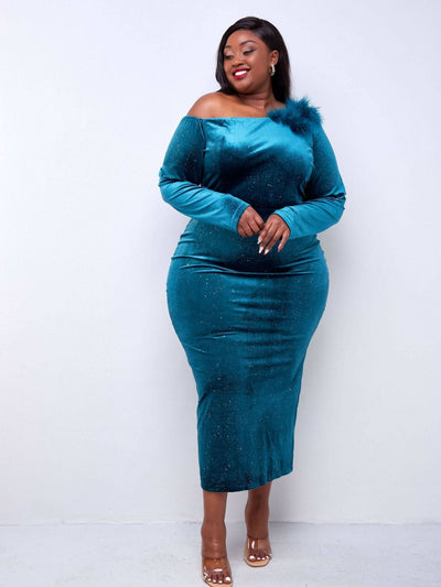 Rembo Plus Size Velvet Maxi Dress - Green - Shopzetu