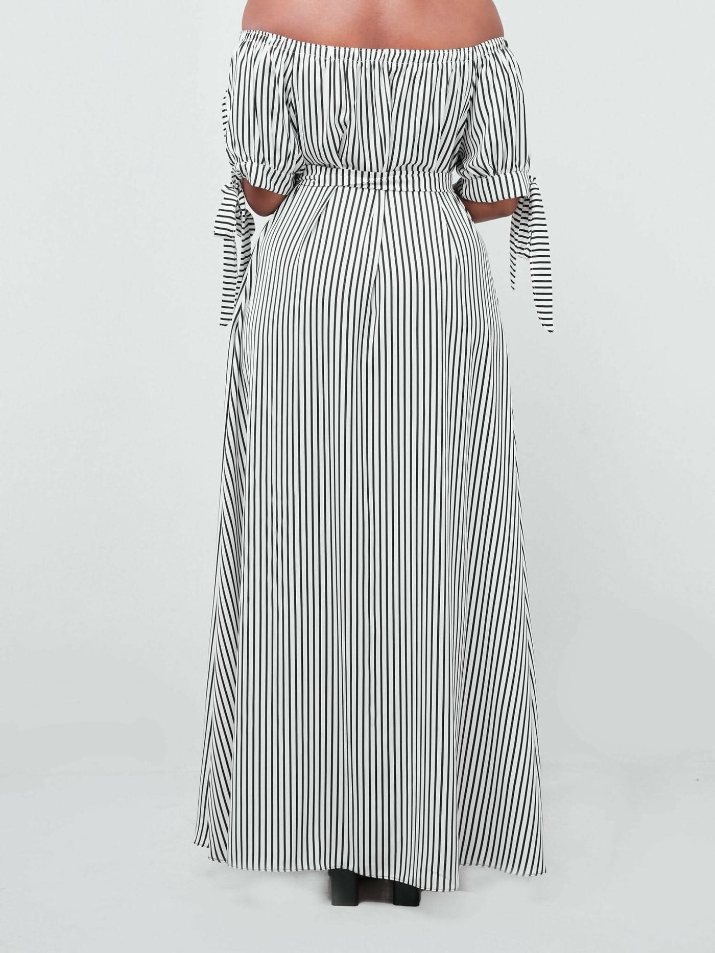 Salok Havilah Dabby Offshoulder Maxi Dress - Navy Blue Strips - Shopzetu