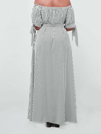 Salok Havilah Dabby Offshoulder Maxi Dress - Navy Blue Strips - Shopzetu