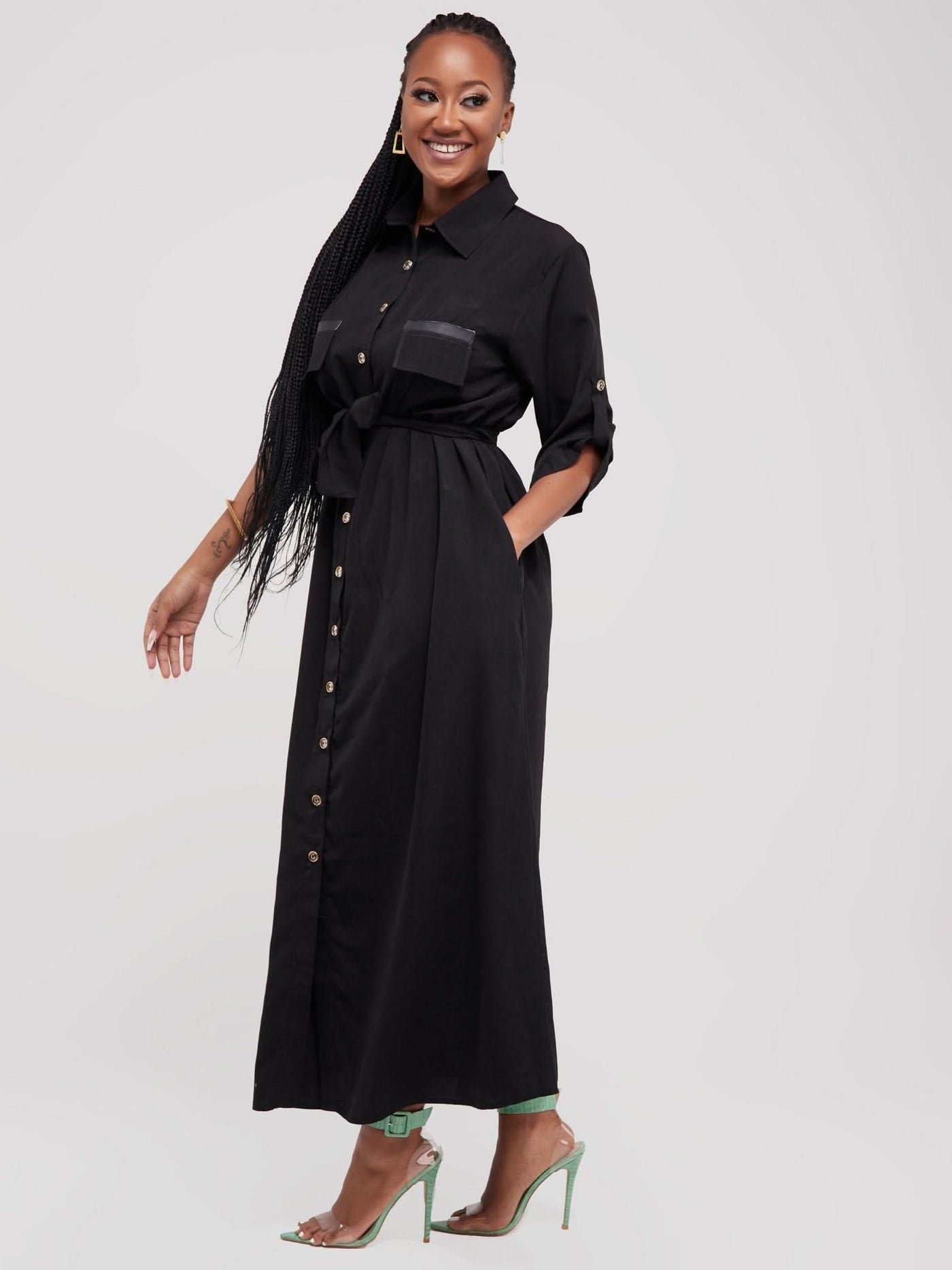Salok Rave Shirt Dress - Black - Shopzetu