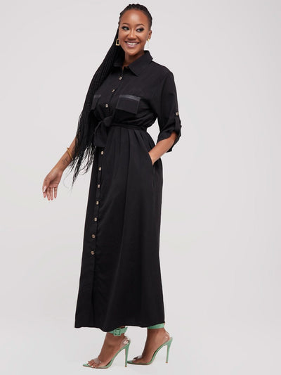 Salok Rave Shirt Dress - Black - Shopzetu