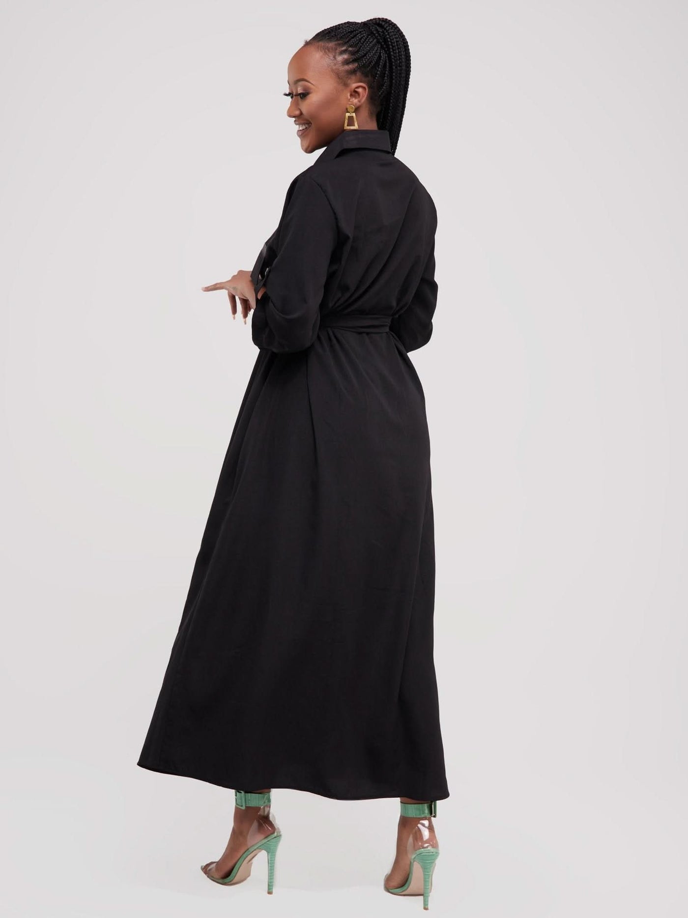 Salok Rave Shirt Dress - Black - Shopzetu