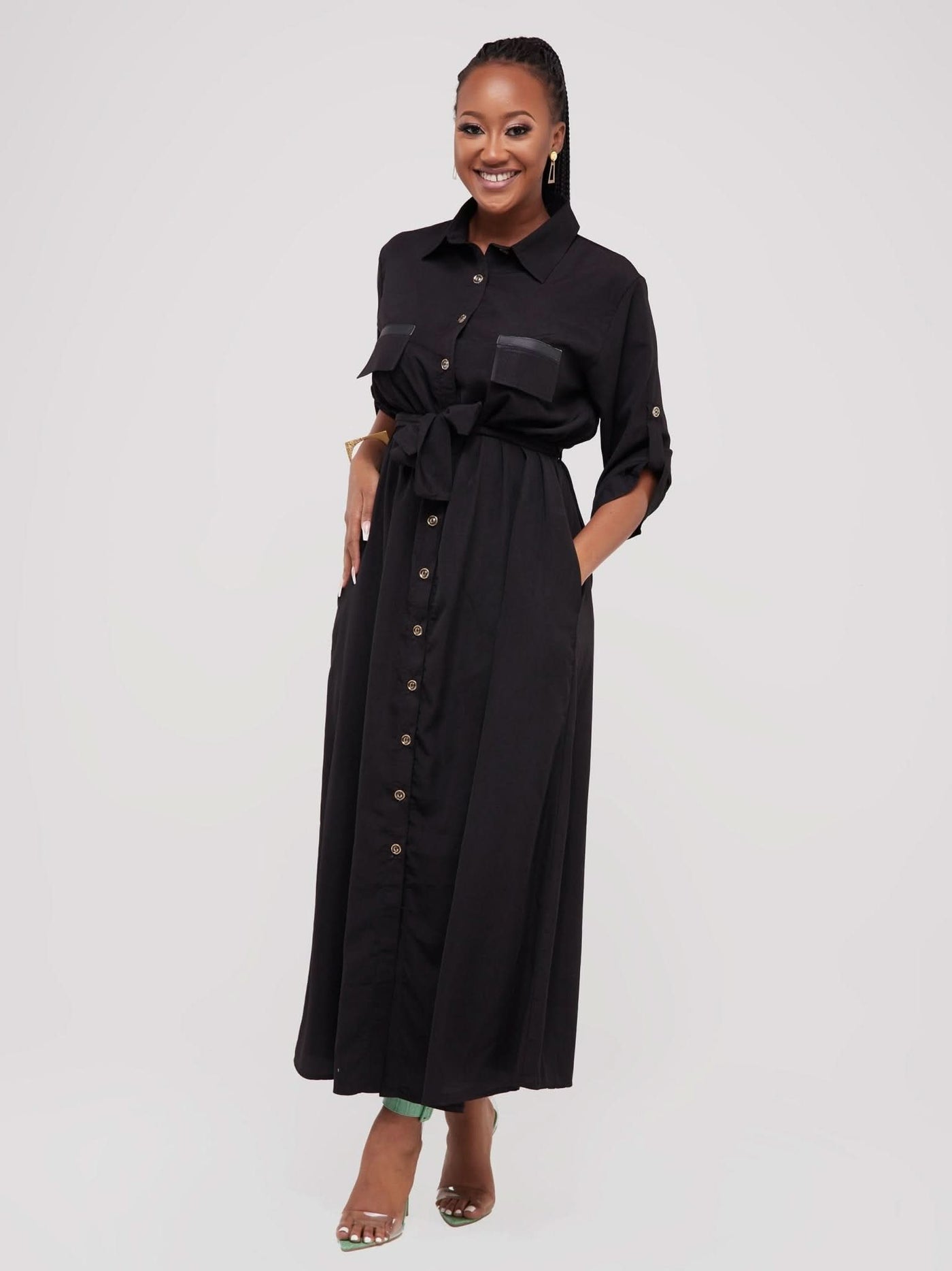 Salok Rave Shirt Dress - Black - Shopzetu