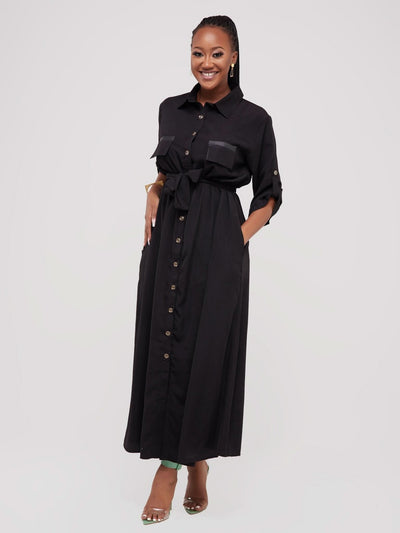 Salok Rave Shirt Dress - Black - Shopzetu