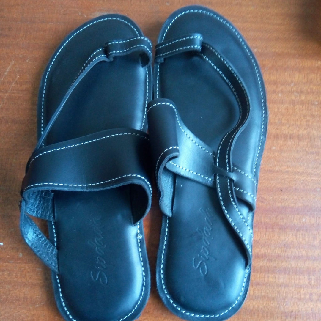 SipDada Lenny Leather Sandals - Black - Shopzetu